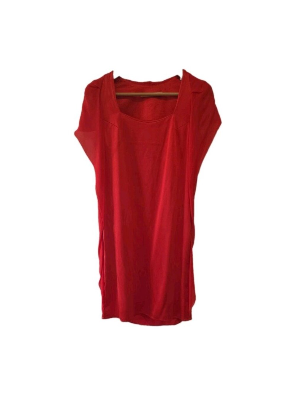SHELLY STEFFEE Dress Red 100% Silk Sz 2 Short Sleeve Knee Length Minimalist USA